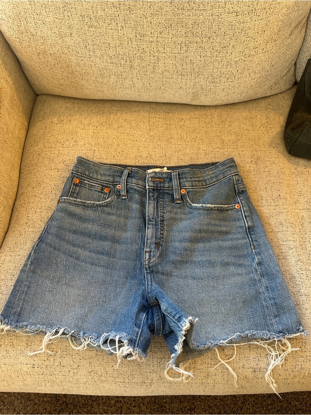 Madewell Classic Blue Frayed High-Rise Denim Shorts